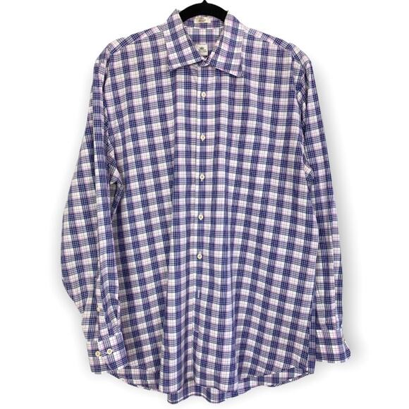 Peter Millar Men's Plaid Cotton Long Sleeve Button Down Dress Shirt, Large - Picture 3 of 9